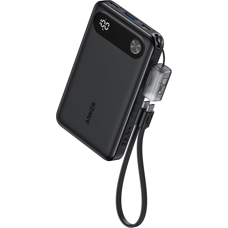 Anker Power Bank with Built-in USB-C Cable and Lanyard – Black (A1257H11)