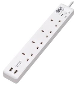 Tripp Lite Power Extension 4Way 3Pin UK 2 USB 13A 1.8M - White (PS4B18USBW)